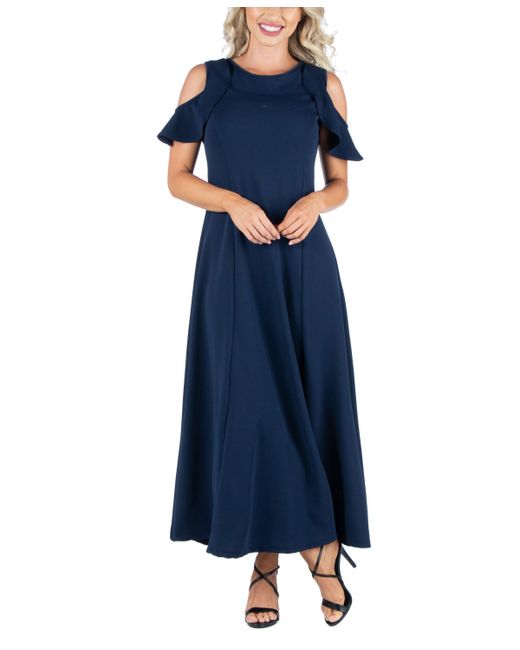 24seven Comfort Apparel Ruffle Cold Shoulder A-Line Maxi Dress