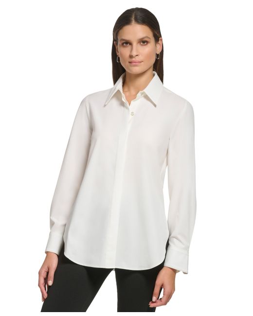 Dkny Solid Covered-Placket Long-Sleeve Shirt