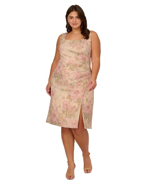 Adrianna Papell Plus Floral-Print Textured Sheath Dress