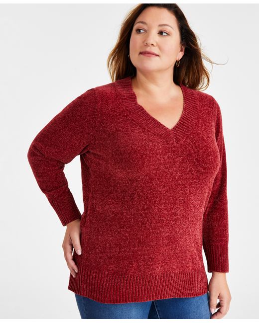 Style & Co Plus V-Neck Long-Sleeve Chenille Sweater Created for