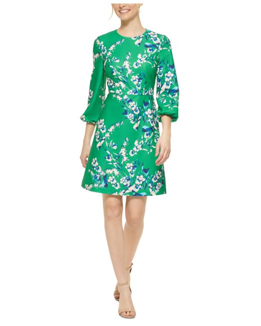 Eliza J Long-Sleeve Printed A-Line Dress