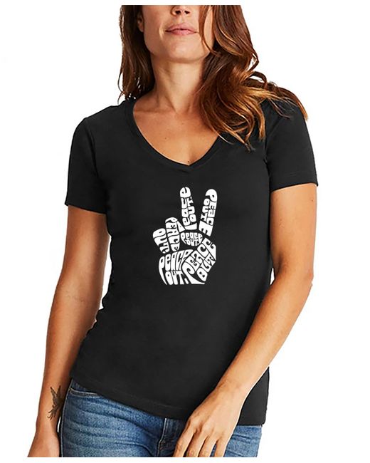 La Pop Art V-neck Word Art Peace Out T-shirt