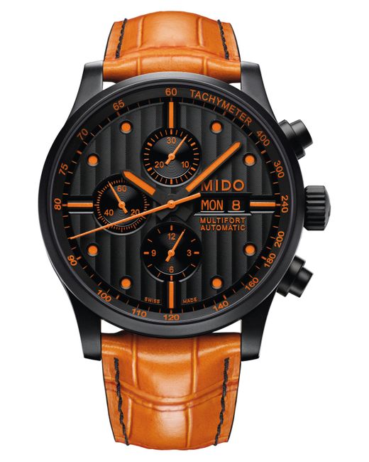 Mido Swiss Automatic Multifort Leather Interchangeable Black Strap Watch 44mm
