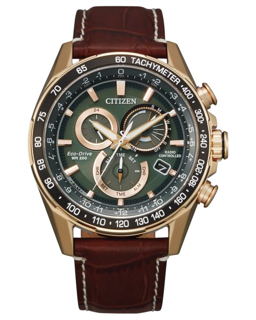 Citizen Eco-Drive Chronograph Pcat Brown Leather Strap Watch 43mm