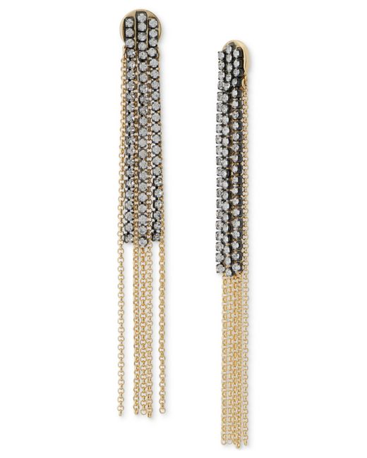 Lucky Brand Two-Tone Crystal Chain Fringe Statement Earrings