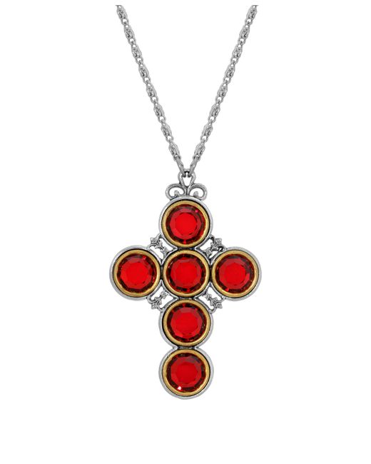 Symbols of Faith Pewter Cross with Round Crystal Necklace