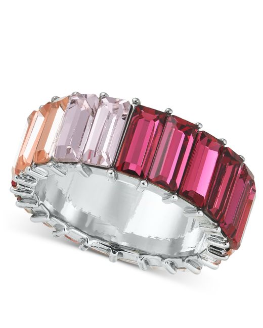 On 34th Silver-Tone Baguette Crystal Eternity Ring Created for