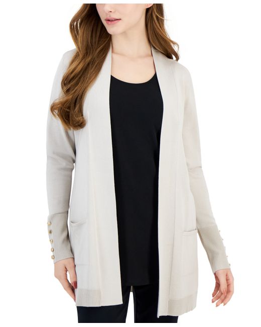 Jm Collection Petite Open-Front Button-Cuff Cardigan Created for