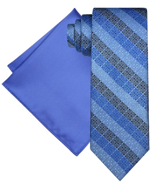 Steve Harvey Grid Stripe Tie Solid Pocket Square Set sk