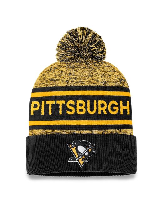 Fanatics Gold Pittsburgh Penguins Authentic Pro Cuffed Knit Hat with Pom