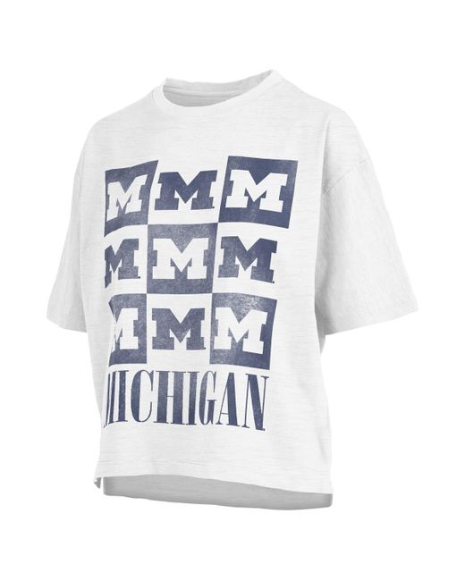 Pressbox Distressed Michigan Wolverines Motley Crew Andy Waist Length Oversized T-shirt