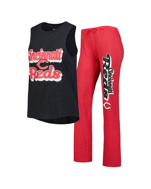 Concepts Sport Heather Black Cincinnati Reds Wordmark Meter Muscle Tank Top and Pants Sleep Set