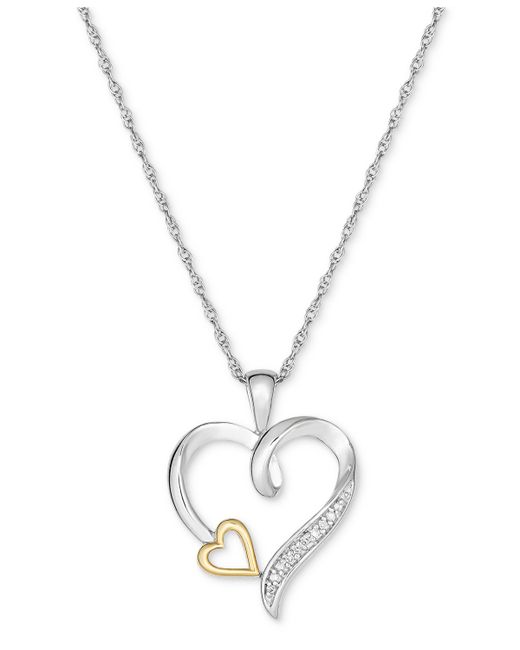 Macy's Diamond Accent Double Heart 18 Pendant Necklace Sterling 10k Gold