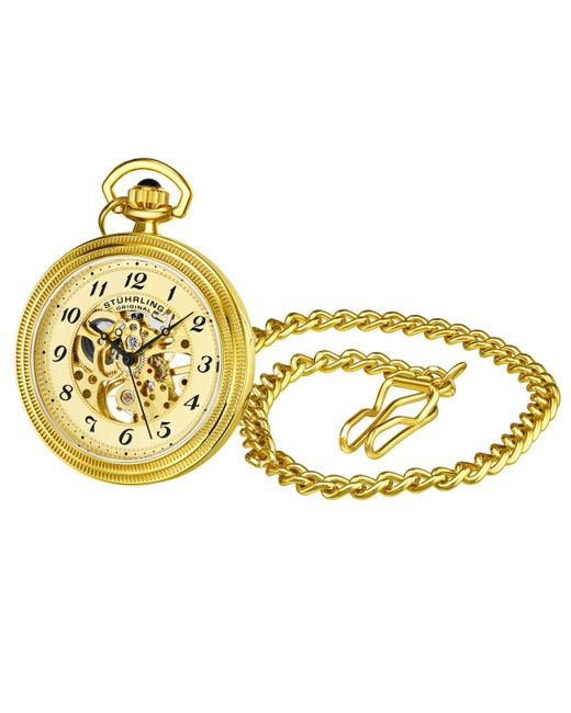 Stuhrling Gold Tone Stainless Steel Chain Pocket Watch 48mm