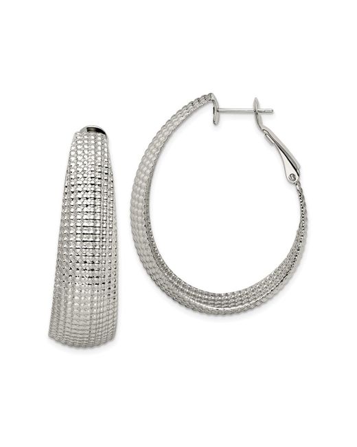Chisel Polished and Textured Oval Hoop Earrings