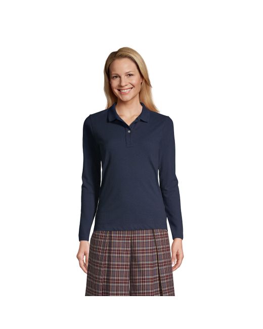 Lands' End School Uniform Long Sleeve Feminine Fit Mesh Polo Shirt