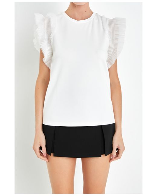 English Factory Tulle Ruffle Knit Top