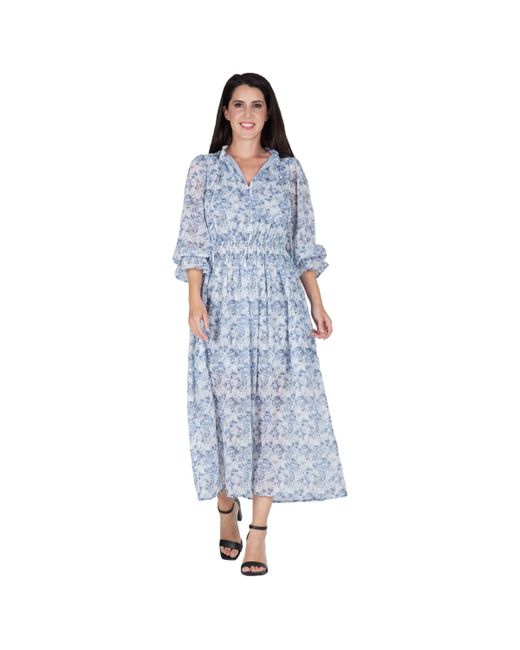 Standards & Practices Floral Print Long Ruffle Sleeve Maxi Dress