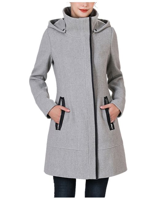 Kimi + Kai Leah Asymmetrical Hooded Zipper Boucle Wool Coat