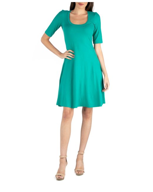 24seven Comfort Apparel A-Line Knee Length Dress with Elbow Sleeves
