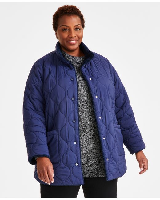 Style & Co Plus Reversible Quilted Sherpa Jacket Created for