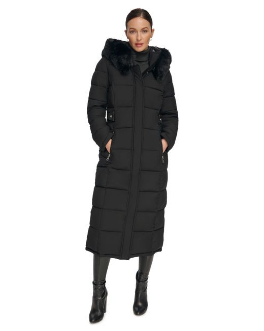 Dkny Faux-Fur-Trim Hooded Maxi Puffer Coat