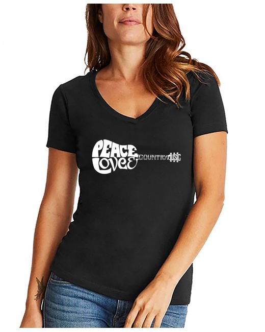 La Pop Art Peace Love Country Word Art V-Neck T-shirt