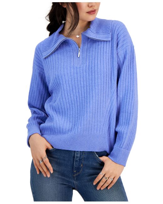 Hooked Up By Iot Juniors Rib-Knit Half-Zip Sweater