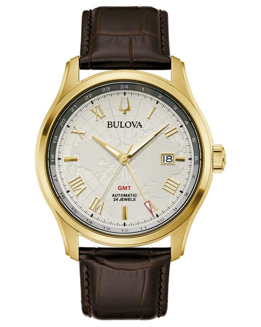 Bulova Automatic Wilton Gmt Leather Strap Watch 43mm