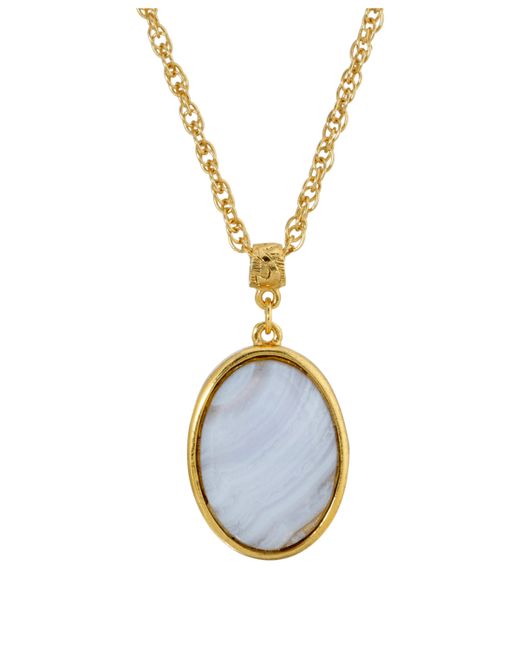 2028 14K Gold Plated Semi Precious Lace Agate Oval Pendant Necklace