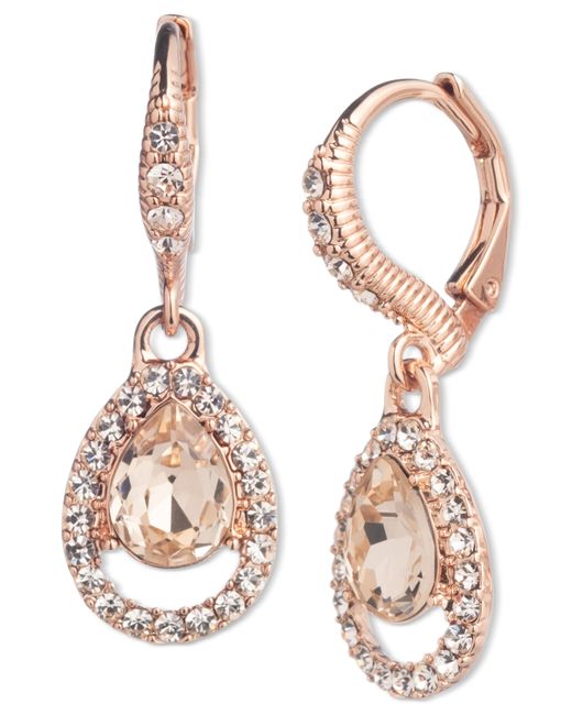 Givenchy Rose Gold-Tone Pave Pear-Shape Crystal Drop Earrings