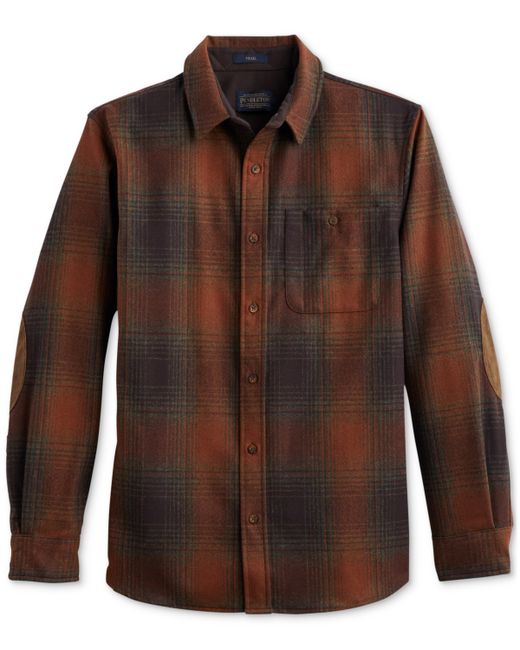Pendleton Trail Plaid Button-Down Wool Shirt with Faux-Suede Elbow Patches green Mix Ombre