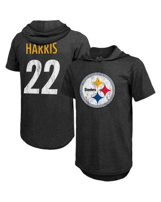 Majestic Threads Najee Harris Pittsburgh Steelers Player Name and Number Tri-Blend Hoodie T-shirt