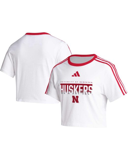Adidas Nebraska Huskers Three-Stripes Cropped T-shirt