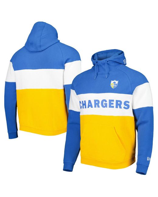 New Era and Powder Blue Los Angeles Chargers Colorblock Throwback Pullover Hoodie
