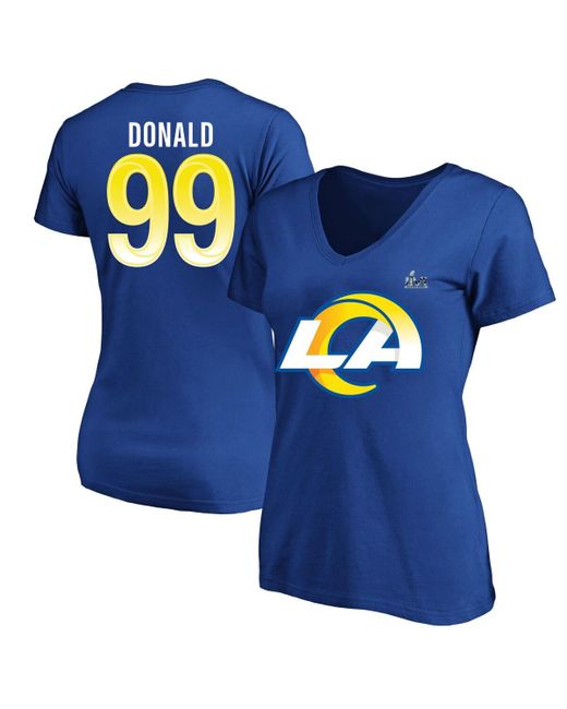 Fanatics Aaron Donald Los Angeles Rams Super Bowl Lvi Bound Plus Name and Number V-Neck T-shirt