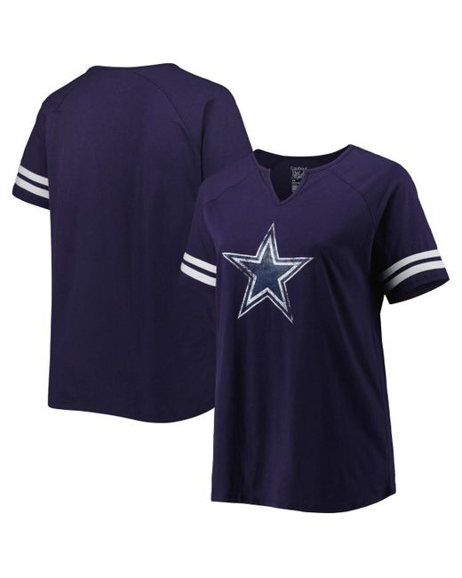 Fanatics Dallas Cowboys Plus Logo Striped Raglan Notch Neck T-shirt