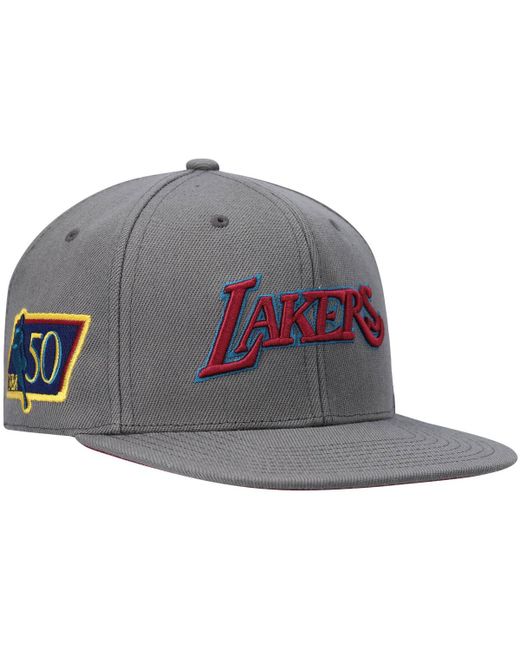 Mitchell & Ness Los Angeles Lakers Hardwood Classics Nba 50th Anniversary Carbon Cabernet Fitted Hat