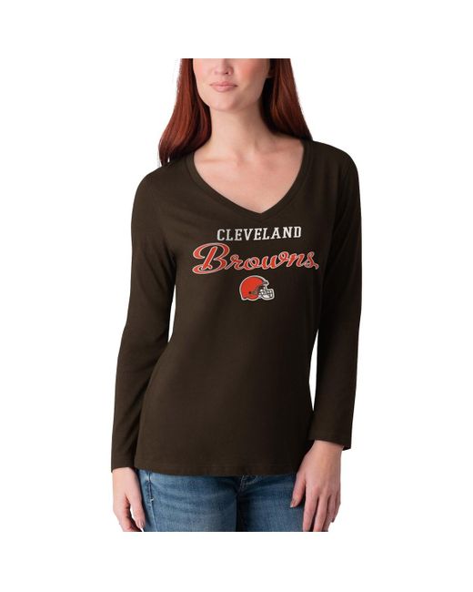G-iii 4her By Carl Banks Distressed Cleveland Browns Post Season Long Sleeve V-Neck T-shirt