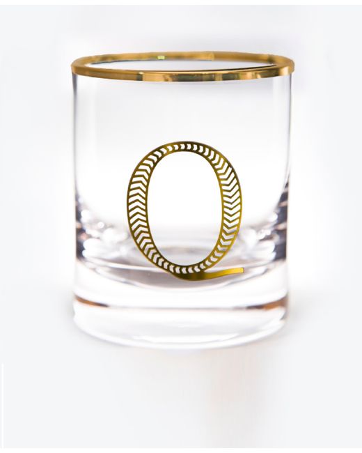 Qualia Glass Monogram Rim and Letter Q Double Old Fashioned Glasses Set Of 4
