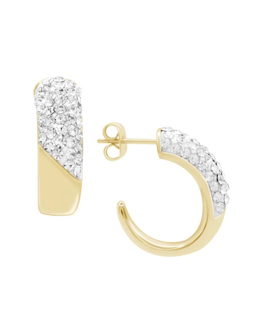 Essentials Clear Crystal Pave J Hoop Earring Gold Plate and Silver