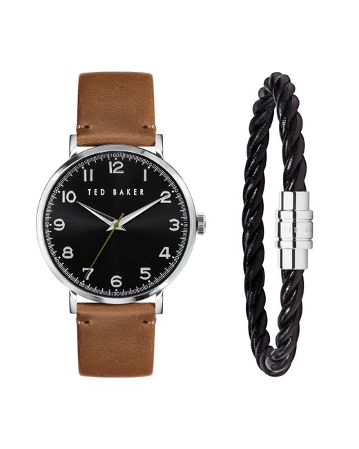 Ted Baker Phylipa Leather Strap Watch 43mm and Bracelet Gift Set 2 Pieces