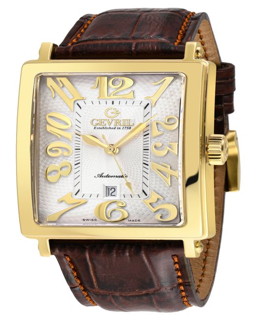 Gevril Avenue of Americas Swiss Automatic Italian Brown Leather Strap Watch 44mm