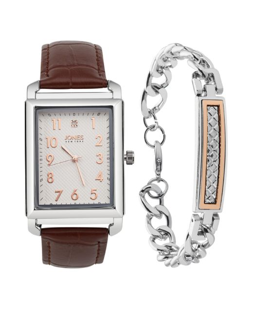 Jones New York Analog Brown Croc Leather Strap Watch Bracelet Gift Set