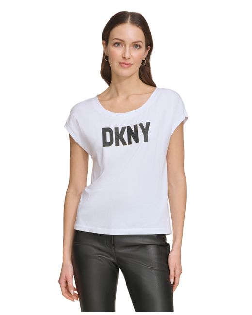 Dkny Logo-Print Boat-Neck T-Shirt