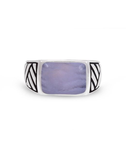 LuvMyJewelry Blue Lace Agate Gemstone Sterling Silver Signet Ring Black Rhodium