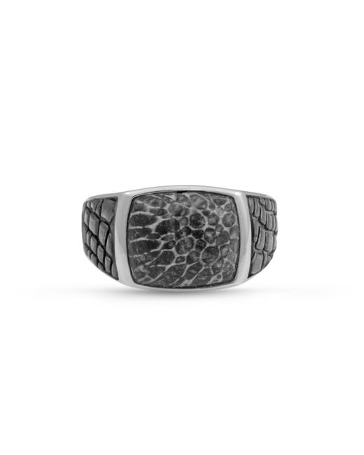 LuvMyJewelry Fossil Agate Gemstone Sterling Silver Signet Ring Black Rhodium
