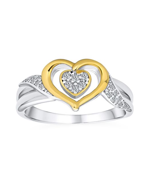 Bling Jewelry Romantic Delicate Two Tone Cz Accent Cubic Zirconia Twisting Intertwined Bands Promise Heart Ring For Gold Plated 925 Sterling Two-ton