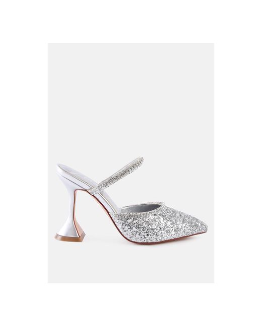 London Rag Iris Glitter Diamante Embellished Spool Heel Sandals