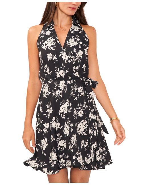 Vince Camuto Floral Print Collared Faux Wrap Sleeveless Dress